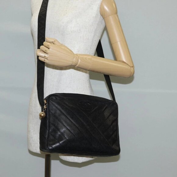 CHANEL COCO Mark Chain Shoulder Bag Grained Calf Skin Black Gold CC Auth 128487V - Picture 14 of 16